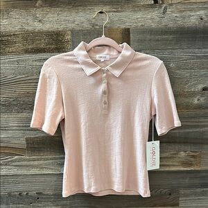 Goldie Lewinter Blush Pink Pointelle Short Sleeve Polo Top S